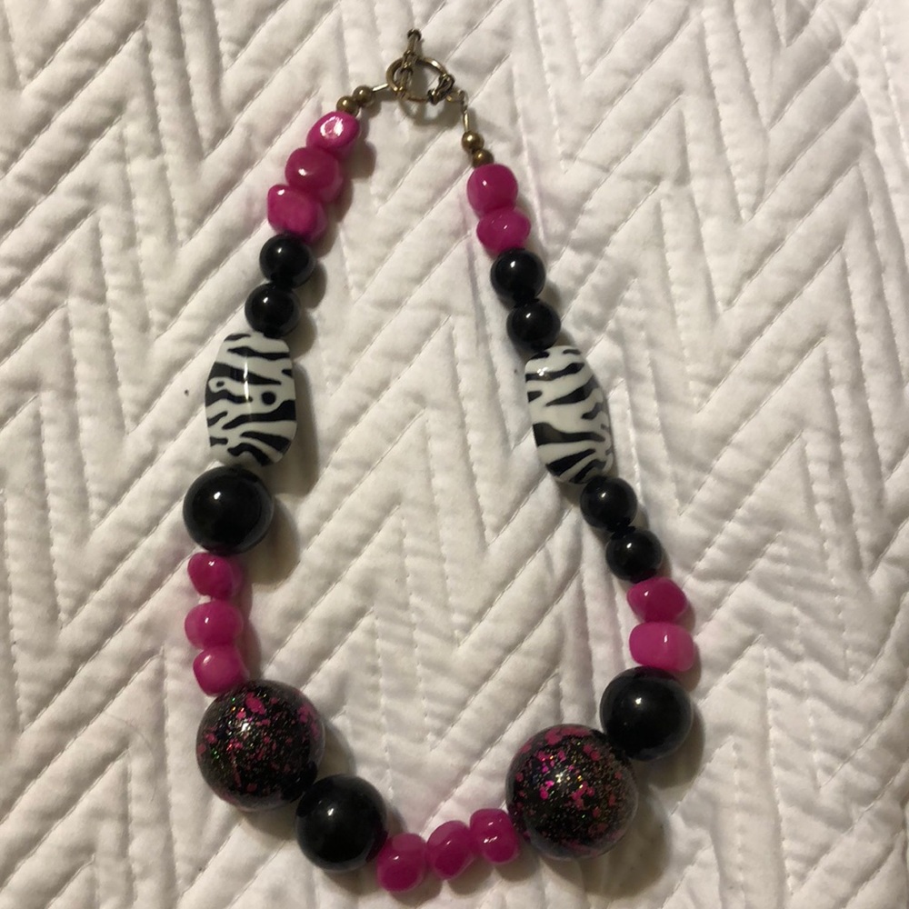 Pink and Zebra Detail Necklace